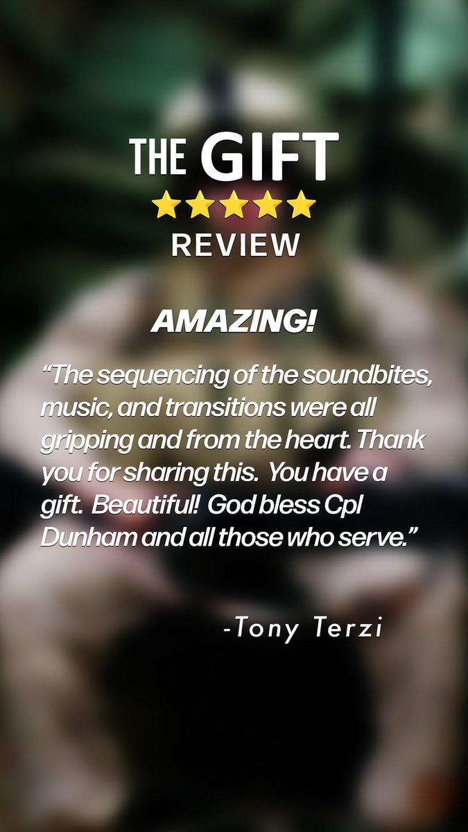 TheGiftDoc's tweet photo. Thank you, again, for taking the time to send us your review of The Gift! 

Semper Fidelis
🦅🌎⚓️ 🇺🇸

"The Gift" is now streaming on AppleTV &amp; Amazon, offering a poignant perspective on service and sacrifice. https://t.co/PpZnmoazfm