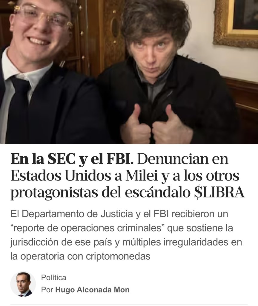 Inevitable la competencia norteamericana, acorde a las advertencias debidamente presentadas desde estas columnas. Milei oferto públicamente la crypto Libra-VLL ante residentes de USA no excluídos de la oferta y de un producto de inversión que parece un security. Todo esto además