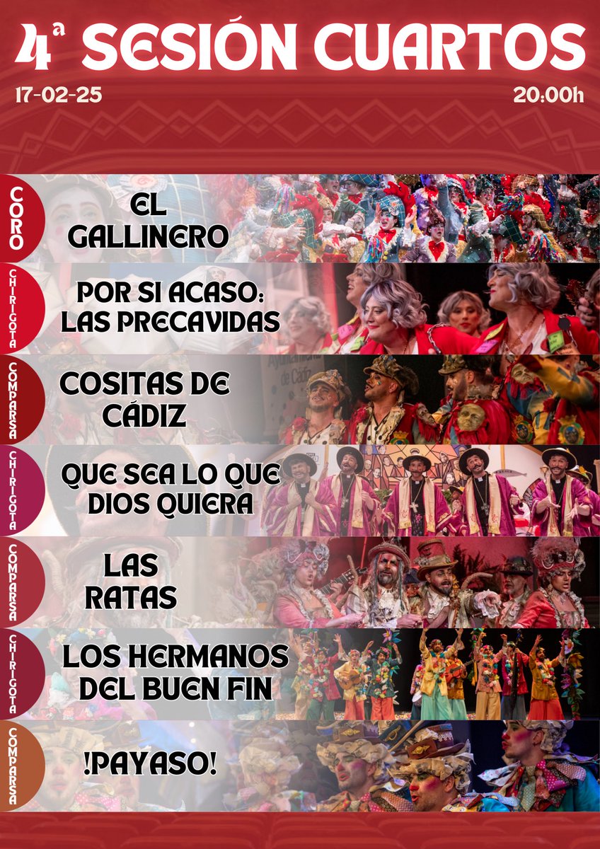 📋 Orden de actuación de la cuarta sesión de Cuartos de Final del #COAC2025