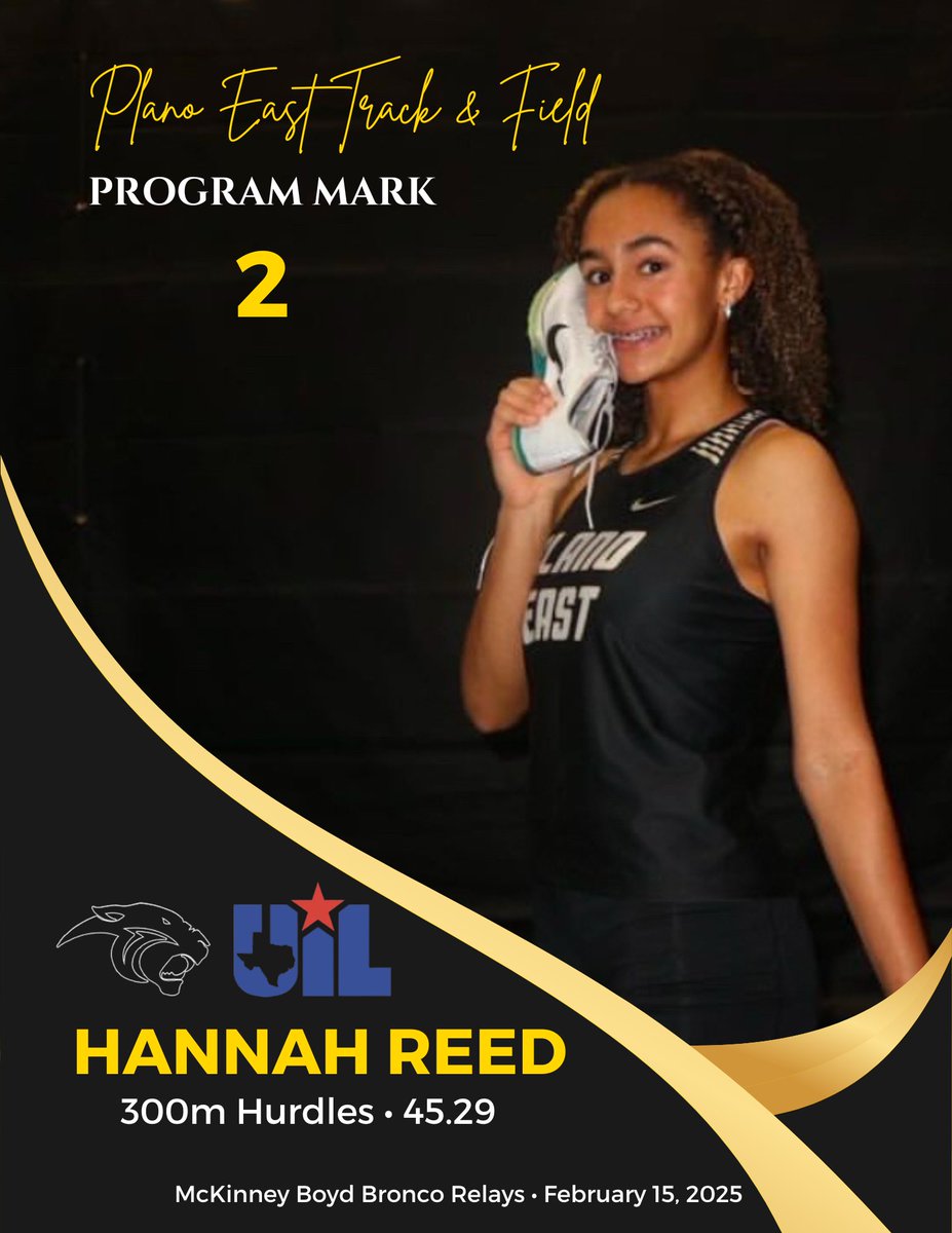 Plano East Cross Country / Track & Field (@planoeastxctf) on Twitter photo Hannah Reed opens her season with a win in the 300m hurdles, 45.29 for a new personal best and the No. 2 mark in program history 💥
<a href="/EastPanthers1/">Plano East Senior High School Panthers</a> <a href="/PESH_Athletics/">Plano East Panthers</a> <a href="/CoachReedXCTF/">Robert Reed</a> Hannah Reed opens her season with a win in the 300m hurdles, 45.29 for a new personal best and the No. 2 mark in program history 💥
<a href="/EastPanthers1/">Plano East Senior High School Panthers</a> <a href="/PESH_Athletics/">Plano East Panthers</a> <a href="/CoachReedXCTF/">Robert Reed</a>