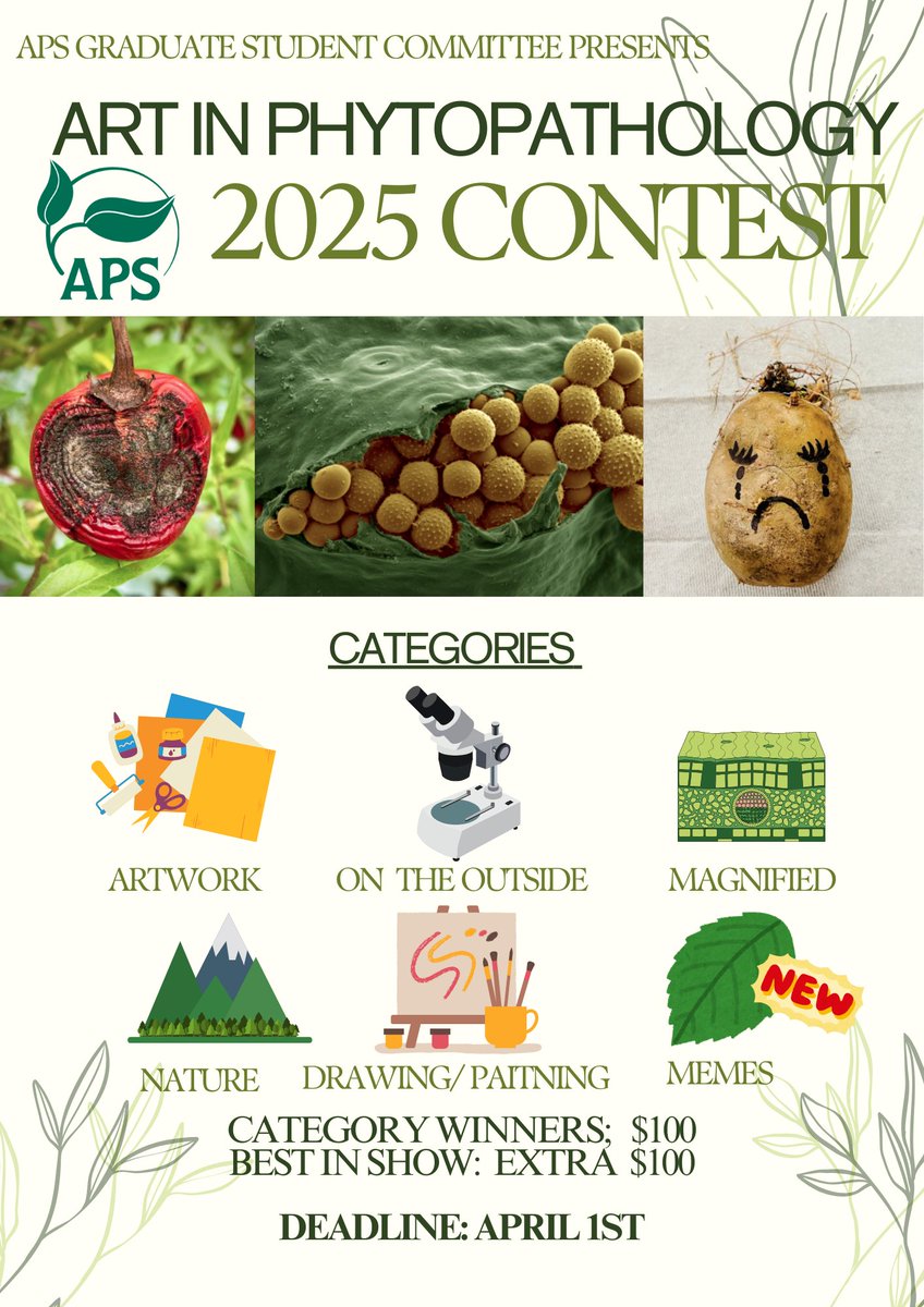 🎨🎉The Art in Phytopathology competition is BACK! This is your chance to showcase your passion for plant diseases through your artistic talents. 🌿✨
🔗 Submit your entry at the link below and be part of this exciting journey. Enter today!
docs.google.com/forms/d/e/1FAI…
