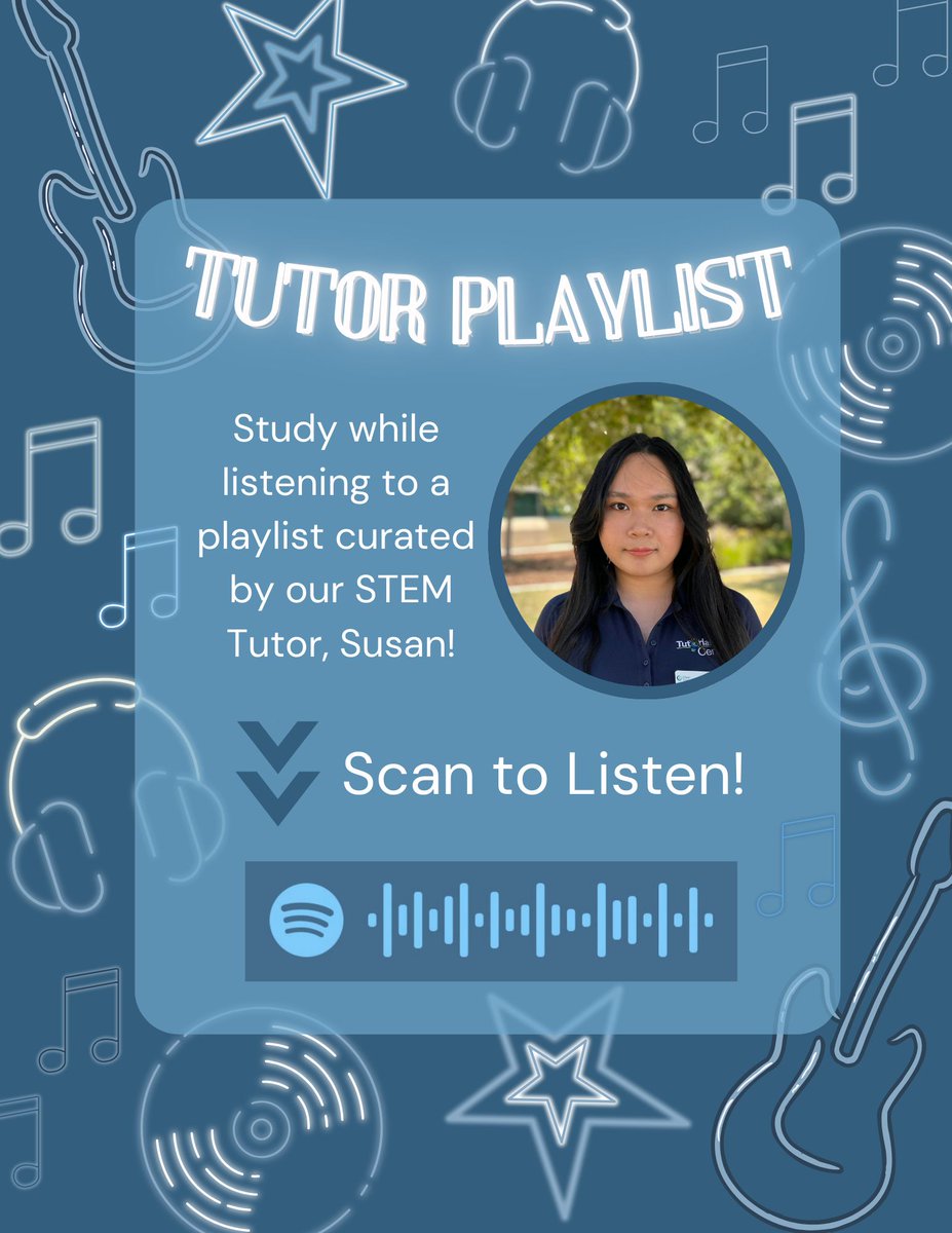 Clovis_TC's tweet image. Tutor Playlist! Scan the Code with the Spotify app to check out Susan&apos;s &quot;嘻嘻&quot; playlist! #cloviscommunity #clovistutorialcenter #tutor #STEM @cloviscrush @cloviscollege