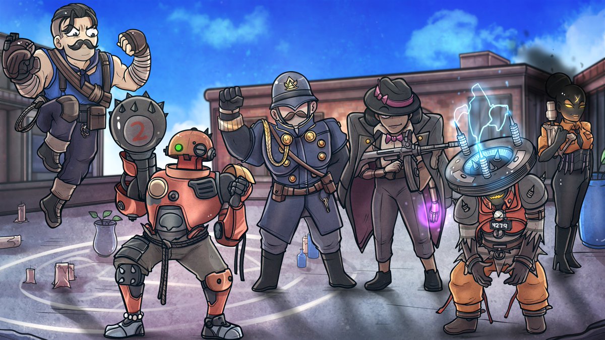 I commissioned <a href="/Pericote9/">Pericote</a> who drew this absolutely incredible Deadlock artwork of my 6 favourite characters.