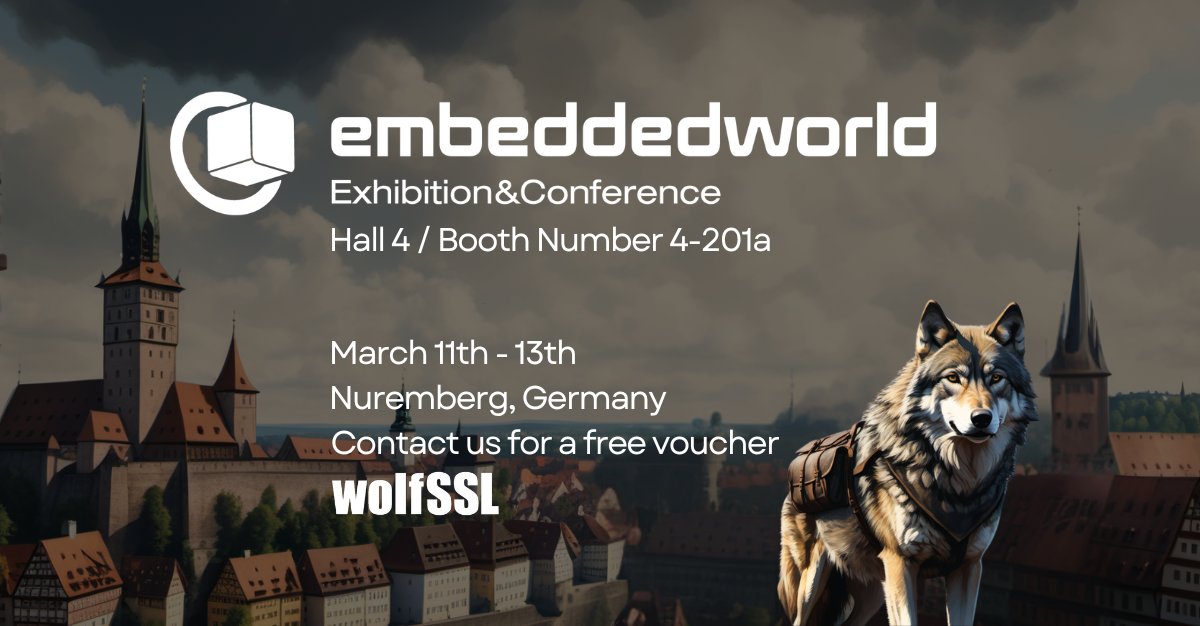 wolfSSL's tweet photo. Our @embedded_world Hall 4 / Booth 4-201a is coming soon on 3/11-13 in Nuremberg, Germany! We'd love to tell you about how #wolfMQTT supports all Packet Types, Quality of Service (#QoS) levels 0-2 & SSL/TLS using the wolfSSL library 🗣️
https://t.co/KN91pD9Jh5 https://t.co/mNZP5JKVL6