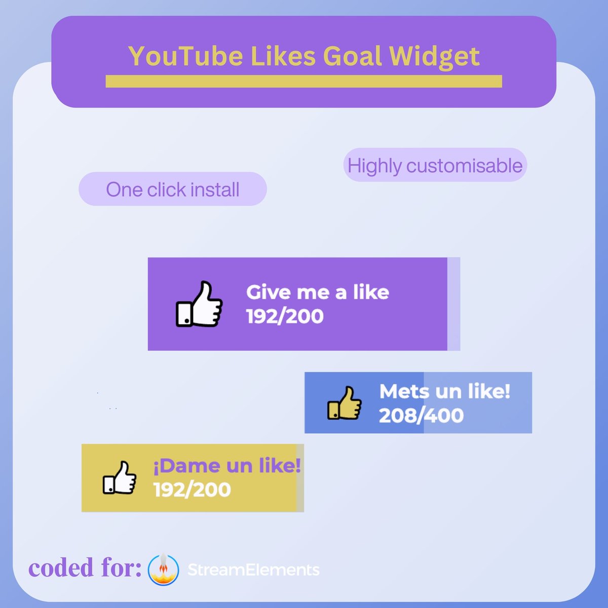 streamerwidget's tweet image. Where are my #Youtube #Streamers 🤩
Just created an automated never-ending, entirely customisable Likes Goal widget for YouTube
 etsy.me/4k4VfSU via @Etsy
