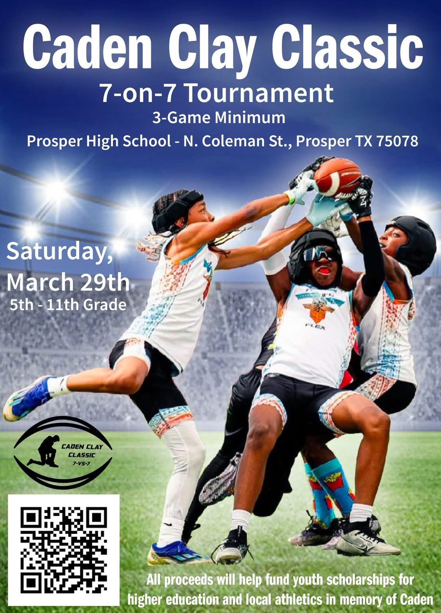 Special time at a Special place for a Special individual! Scan the QR code and sign up for the Caden Clay Classic!! 🦅🏴‍☠️🟢
