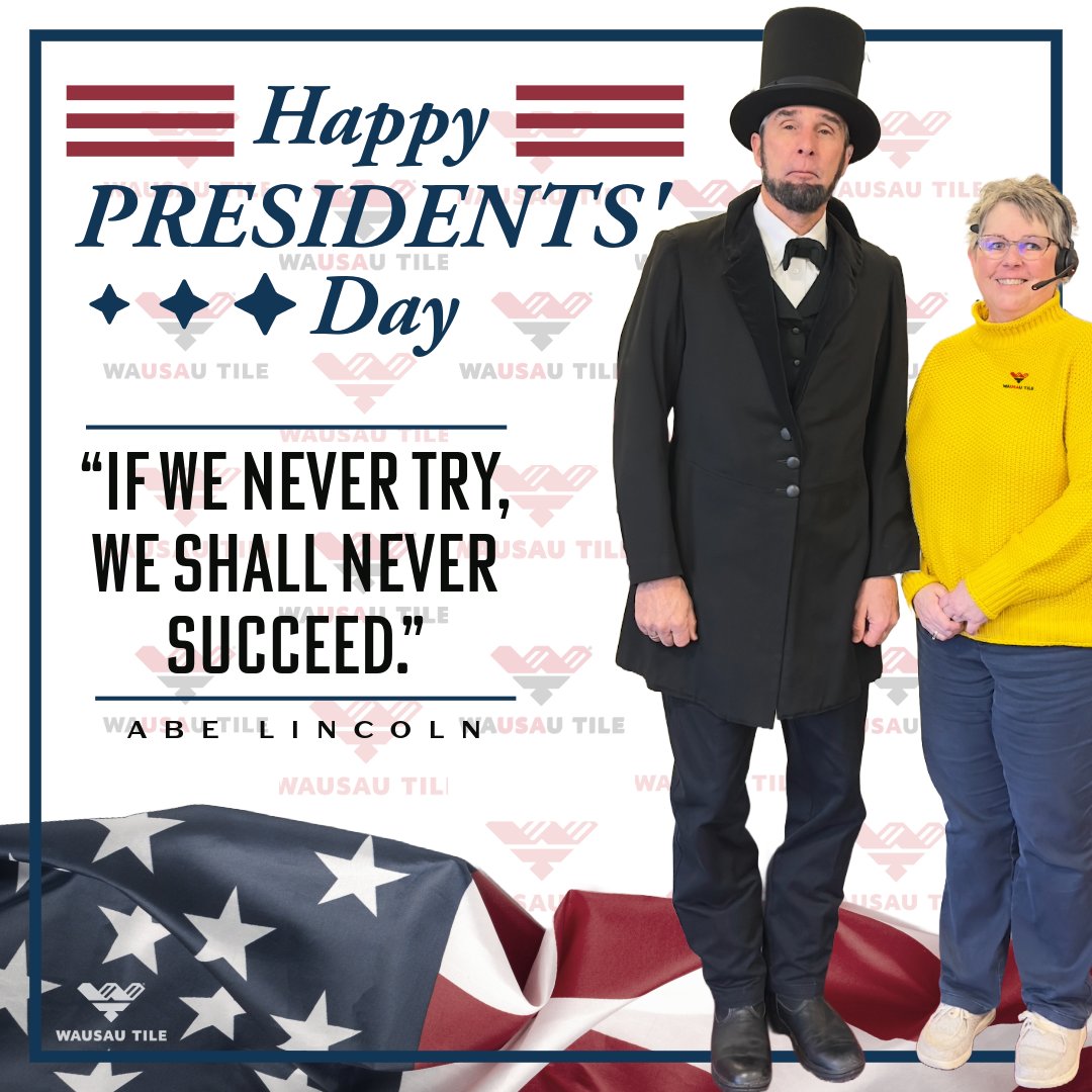 WausauTile's tweet photo. Abe Lincoln stopped by to visit Wausau Tile on his way to the Capitol. Happy Presidents Day!
 #PresidentsDay #AbeLincoln #WausauTile https://t.co/aAq7KEsltj
