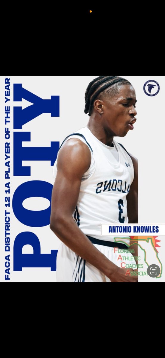 Florida Prep Men’s Basketball (@floridaprepmbb) on Twitter photo Congratulations to one of our very own Antonio Knowles on being named FACA District 12 1A Player of the Year!! <a href="/Godmadet0nio/">Antonio Knowles</a> #GoFalcons Congratulations to one of our very own Antonio Knowles on being named FACA District 12 1A Player of the Year!! <a href="/Godmadet0nio/">Antonio Knowles</a> #GoFalcons