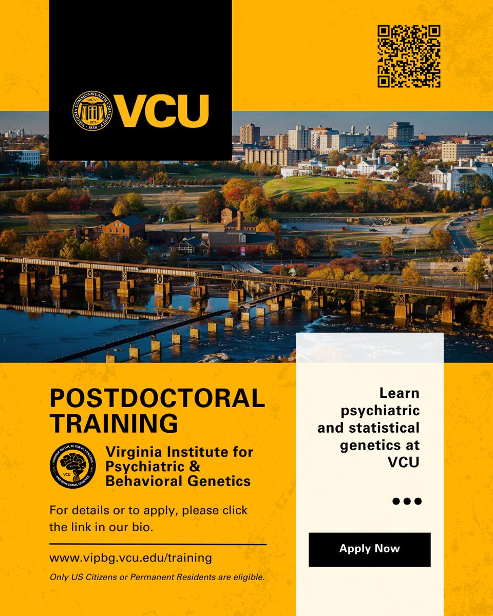 Learn psychiatric and statistical genetics at VCU. Only US Citizens or Permanent Residents are eligible to apply. vcu.csod.com/ux/ats/careers…