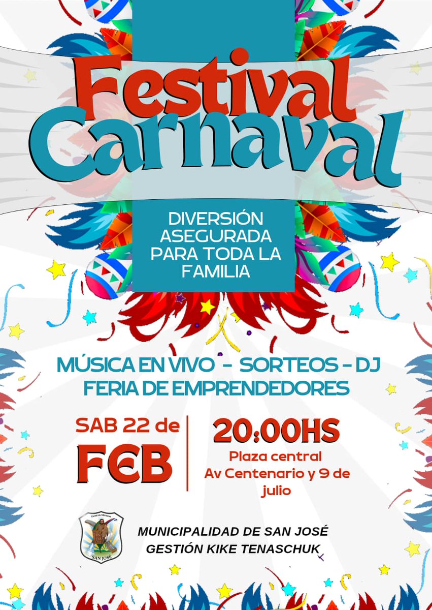 FEBRERO MES DE LOS CARNAVALES 🎊🎭

GRAN EVENTO PARA TODA LA FAMILIA 🥳✅

Trae tu sillón, mate, invitá a tus amigos y vení a disfrutar 🥳🥳 

Los esperamos ⚡