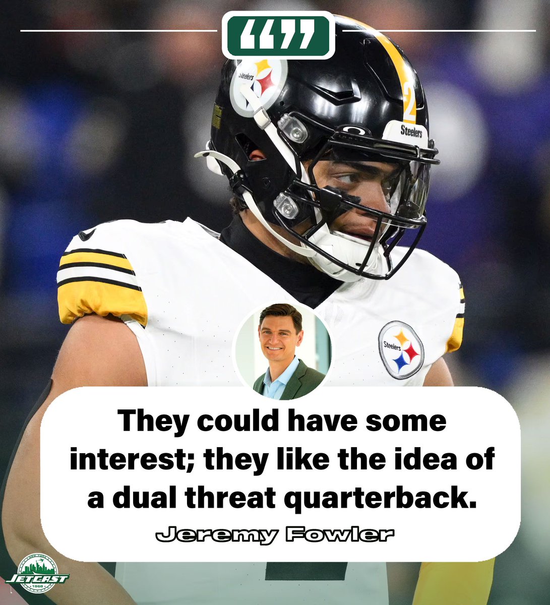 JetCastPod's tweet image. Jeremy Fowler reported on Monday&apos;s SportsCenter, the Jets are a &quot;sleeper option&quot; for Fields in free agency. 

What do you think?
#Jets #justinfields #nfl