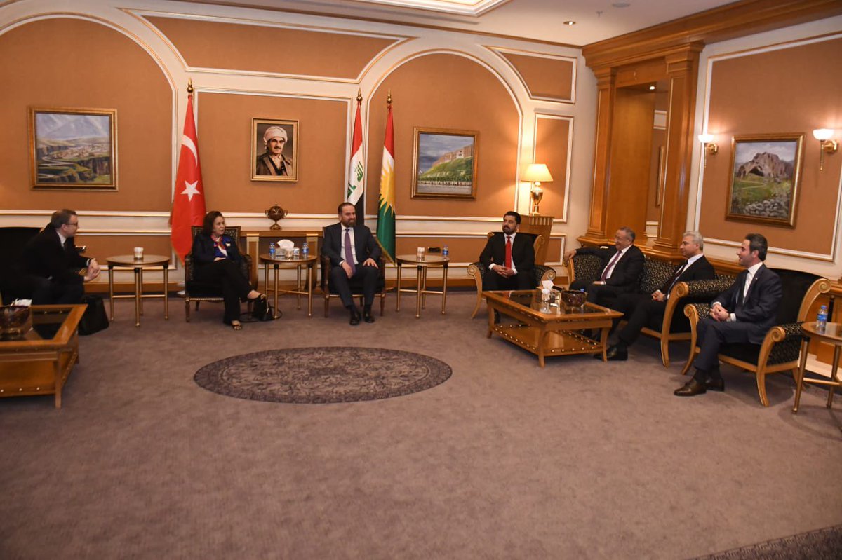 This evening, I received the Turkish delegation at EIA. It was a pleasure to welcome Ambassador Berris Ekinci, Deputy Minister of Foreign Affairs, &amp; Amb.  Anıl Bora Inan, #Türkiye’s Amb. to Baghdad, to Kurdistan. We look forward to strengthening our cooperation &amp; shared interests