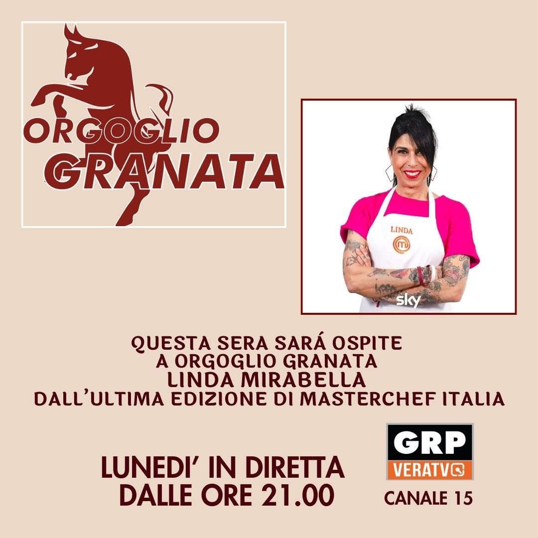 lucremaritano's tweet photo. Direttamente da Masterchef italia Linda Mirabella!! ⚽️❤️ #orgogliogranata 
Appuntamento ore 21 @GRPTelevisione https://t.co/sKojHq3vga