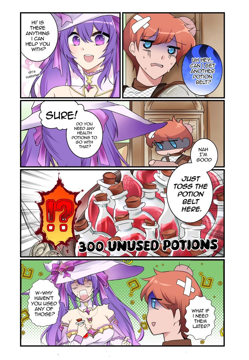 LunaArtSoul's tweet photo. Potion Belt Overload!

#PotionBelt #ComicStrip #FantasyHumor #HealthPotion #UnusedPotions #PotionOverflow #ComicArt #FantasyArt #FunnyComic #CharacterInteraction #PotionShop #GamingComics #Roleplaying #Adventure #RPGArt #CharacterDesign #MagicalItems #PotionCraze #GamerHumor https://t.co/enajEXm9j2