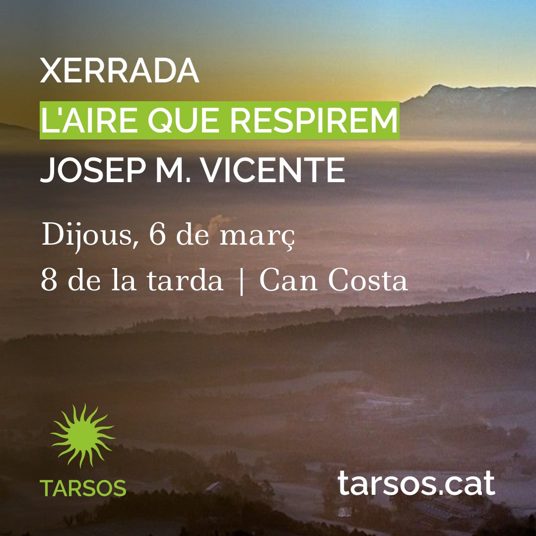 Us esperem el dijous 06/03/25 a les 20:00 h a la sala del mig de Can Costa Centre Cultural (Taradell)

Ponent: Josep Maria Vicente Cruells. Llicenciat en ciències químiques (UB)
tarsos.cat/2025/02/15/xer…

<a href="/AjTaradell/">Ajuntament de Taradell</a> <a href="/rtaradell/">Ràdio Taradell</a> <a href="/Taradell/">Taradell.com</a> <a href="/osonaenergia/">OECOOP</a> <a href="/OsonaRespira/">OsonaRespira</a> #taradell #osona