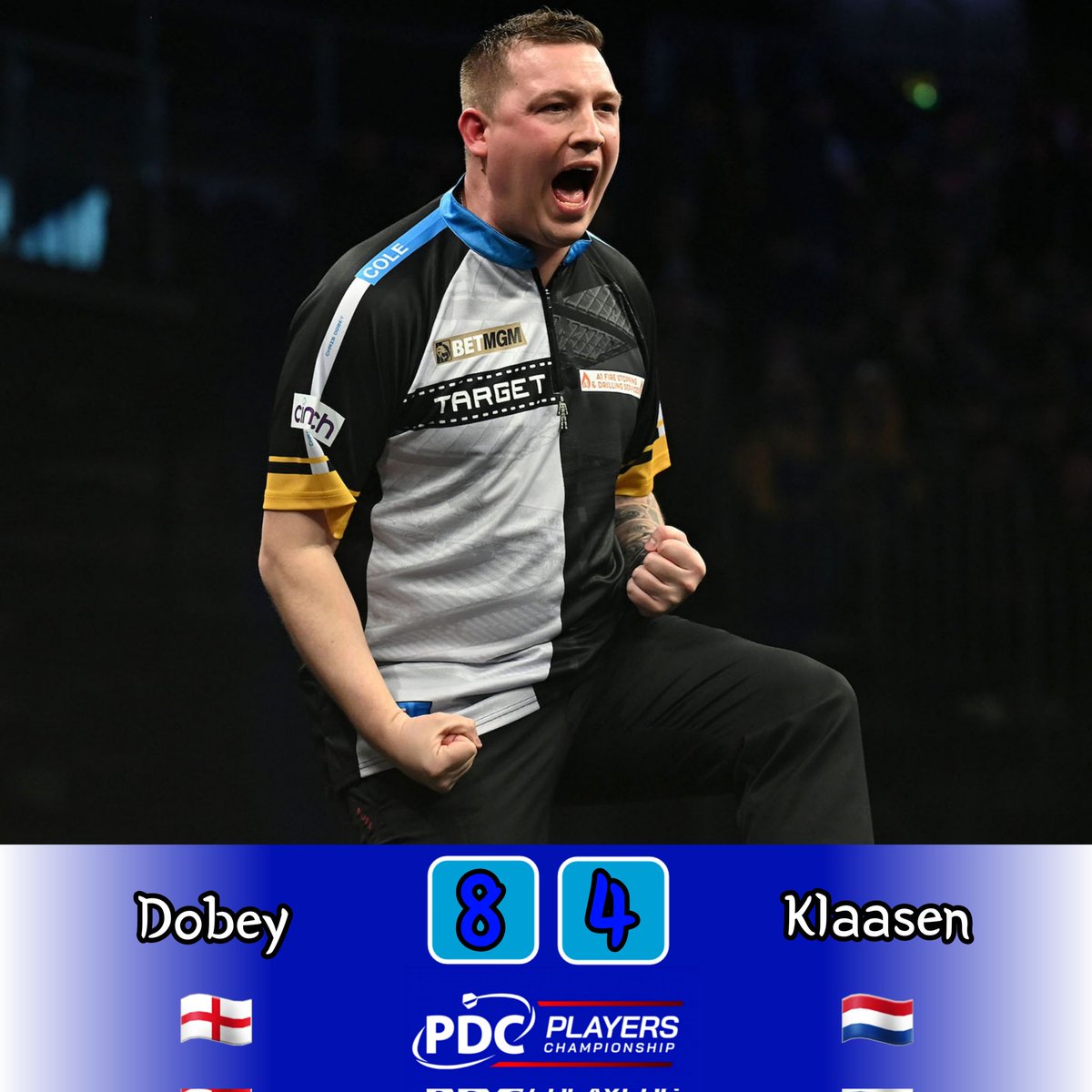 SharkDarts180's tweet image. #PC3 Final result:
Chris Dobey🏴󠁧󠁢󠁥󠁮󠁧󠁿 8-4 🇳🇱Jelle Klaasen 

Players Championship 3️⃣ winner:
Chris #Dobey🏴󠁧󠁢󠁥󠁮󠁧󠁿