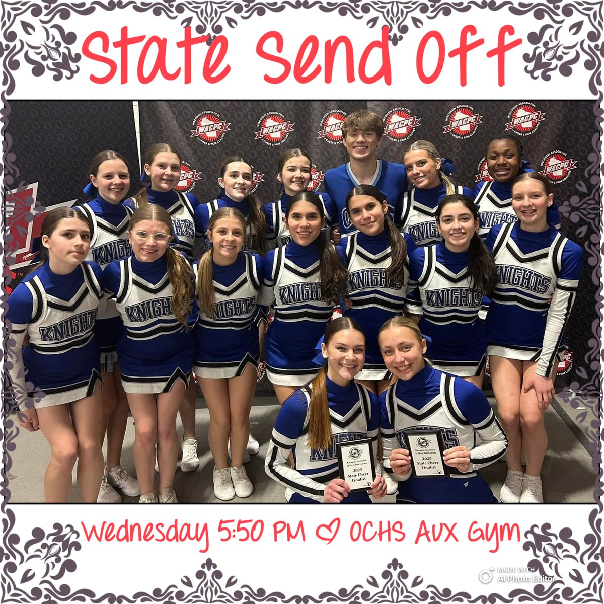 Oak Creek High School Varsity Cheer (@cheer_oc) on Twitter photo HAPPY STATE WEEK! 🤩 Join us on Wednesday at 5:50 PM in the OCHS Aux Gym for our State Send Off! We will be performing both our Coed Tumble and Coed Game Day routines! #State #Coed #GoingForGold <a href="/Athletics_OCHS/">Knights Athletics</a> <a href="/OCFSD/">Oak Creek Schools</a> HAPPY STATE WEEK! 🤩 Join us on Wednesday at 5:50 PM in the OCHS Aux Gym for our State Send Off! We will be performing both our Coed Tumble and Coed Game Day routines! #State #Coed #GoingForGold <a href="/Athletics_OCHS/">Knights Athletics</a> <a href="/OCFSD/">Oak Creek Schools</a>