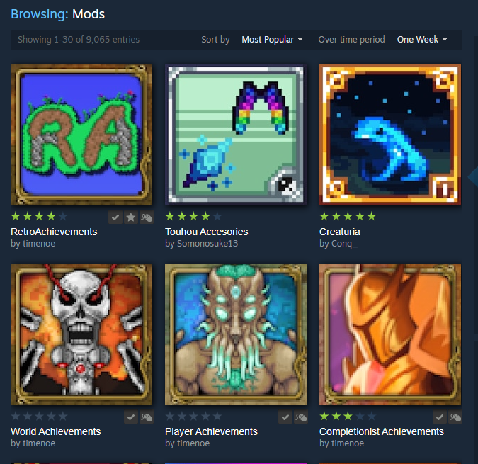 RetroCheevos's tweet photo. Our mods for @Terraria_Logic , that allow you to earn achievements on RetroAchievements across four different sets, are currently amongst the most popular recent mods available! 

Thank you all so much for checking it out; how is your progress coming along so far? https://t.co/zjpScES38b