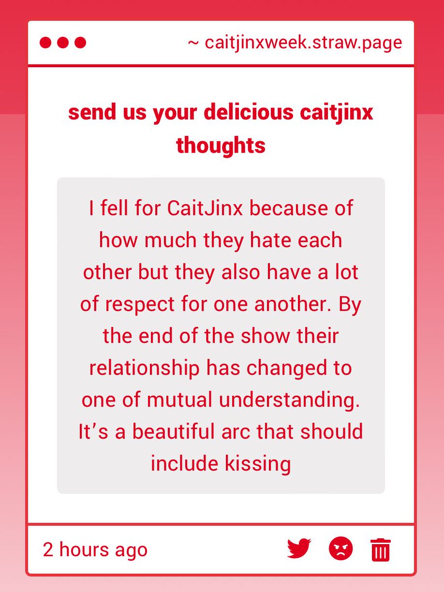 caitjinxweek's tweet image. Mutual understanding is an excellent way to put it! Their relationship arc in the show is certainly a complex, nuanced, and beautiful one. And who am I to say no to a CaitJinx kiss?
