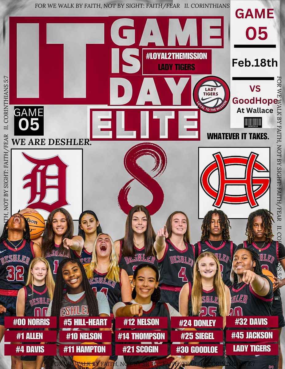 ‼️Elite 8‼️
🗓️2/18/25
🆚GoodHope
⏰4:00 PM
📍Wallace State
🎟️Go Fan 
📺NFHS 
📣 Team Jersey!