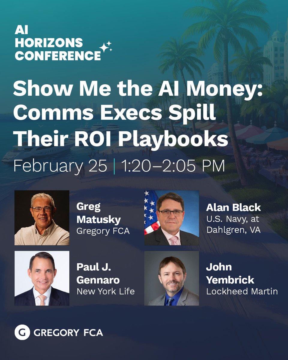Founder and CEO, <a href="/GMatusky/">Greg Matusky</a> will be speaking on a panel at Ragan Communications and PR Daily's #AIHorizons Conference on February 24-26. The panel titled "Show Me the AI Money: Comms Exec Spill Their ROI Playbooks" will feature Greg, <a href="/NewYorkLife/">New York Life</a> Senior Vice President and Chief