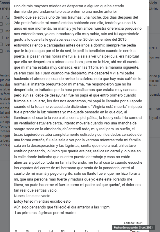 Johanjjbr's tweet photo. Mi madre murio el 21 de noviembre del 2015, 6 años despues fue que escribi esto, ahora en 2025 entiendo mas esas palabras y ese dolor, volver a leerlo me parte el corazon y publicarlo me libera de mis pensamientos internos https://t.co/sXZdUKFG7o