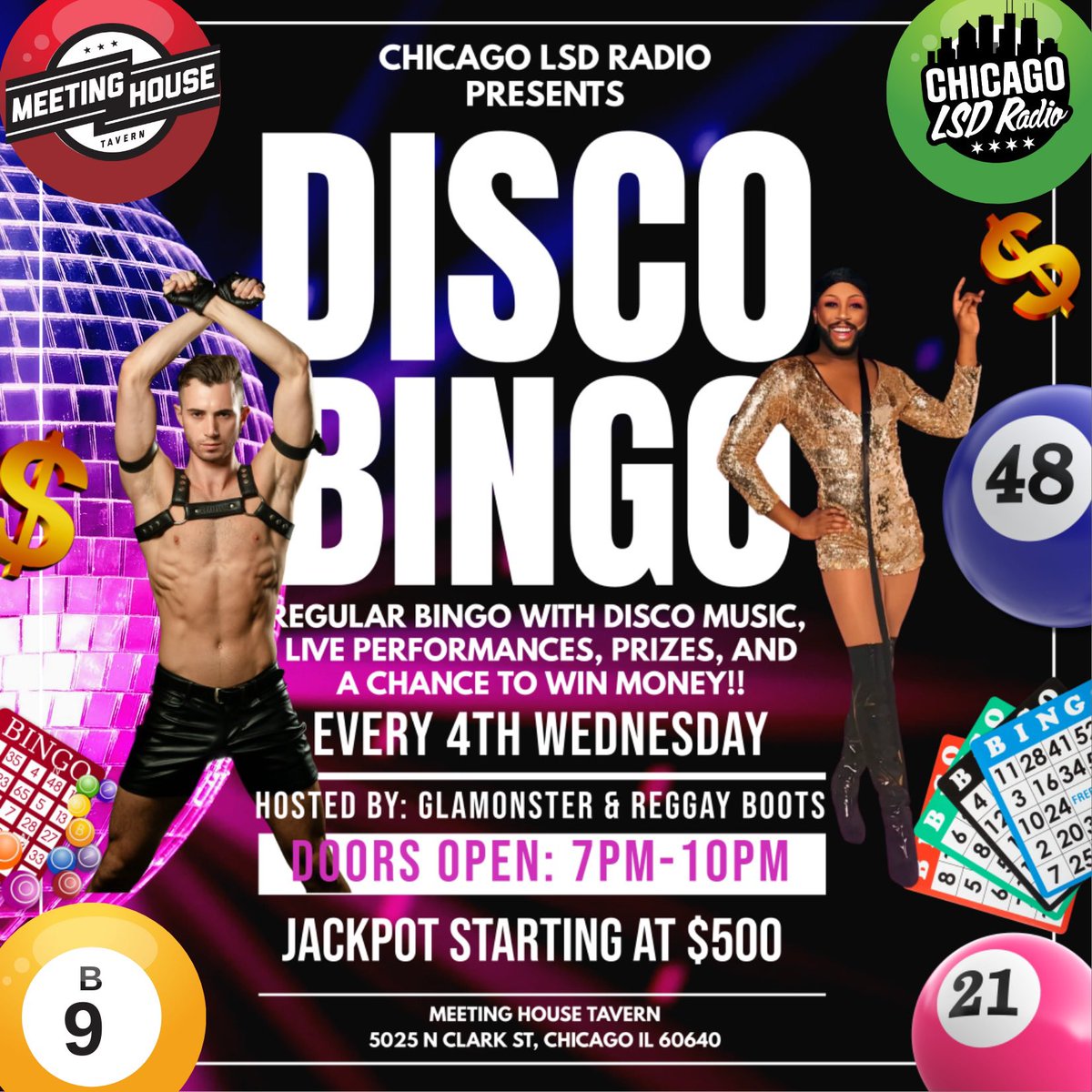 Chicago LSD Radio NFP. (@chicagolsdradio) on Twitter photo Starting in March, Bingo Nights <a href="/meetinghousechi/">Meeting House Tavern</a> with <a href="/TheGlamonster/">The GlaMonster</a> & <a href="/reggayboots/">Reggay Boots 👑🐝🪩</a> 🎶💃
🗓️Weekly Themes:
🎤 1st Wed: Musical Bingo
💡 2nd Wed: Glow Bingo
💿 3rd Wed: 90’s Throwback Bingo
🕺 4th Wed: Disco Bingo
🍹 5th Wed: Industry Night
💰 $500 Jackpot + Drink Specials 🍹 Starting in March, Bingo Nights <a href="/meetinghousechi/">Meeting House Tavern</a> with <a href="/TheGlamonster/">The GlaMonster</a> & <a href="/reggayboots/">Reggay Boots 👑🐝🪩</a> 🎶💃
🗓️Weekly Themes:
🎤 1st Wed: Musical Bingo
💡 2nd Wed: Glow Bingo
💿 3rd Wed: 90’s Throwback Bingo
🕺 4th Wed: Disco Bingo
🍹 5th Wed: Industry Night
💰 $500 Jackpot + Drink Specials 🍹