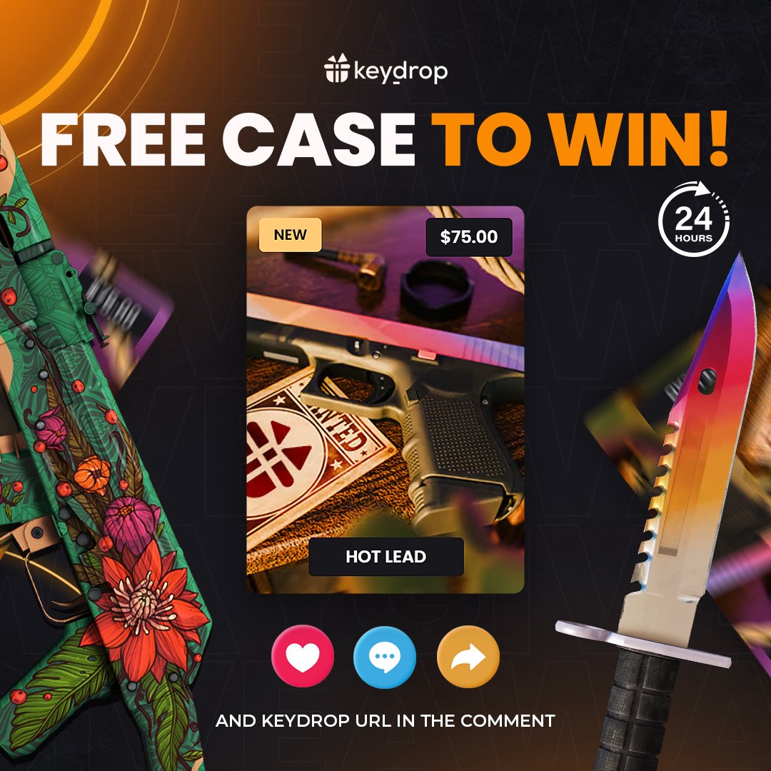 Win FREE CASE in JUST 3 clicks! 🏆

❤️ Like last 3 posts 
🤝 Follow us!
🔁 Retweet!

⏰ Wait 24 hours!
⚠️ Remember to add your keydrop profile url in the comments