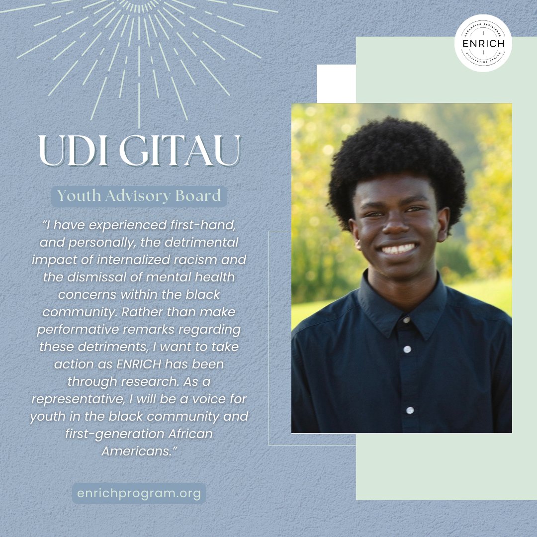enrich_program's tweet image. Meet Udi! A junior in high school, Udi is interested in destigmatizing psychiatric healthcare for young African Americans, and plans to pursue a degree in the social sciences. #ENRICHProgram #BlackMentalHealth