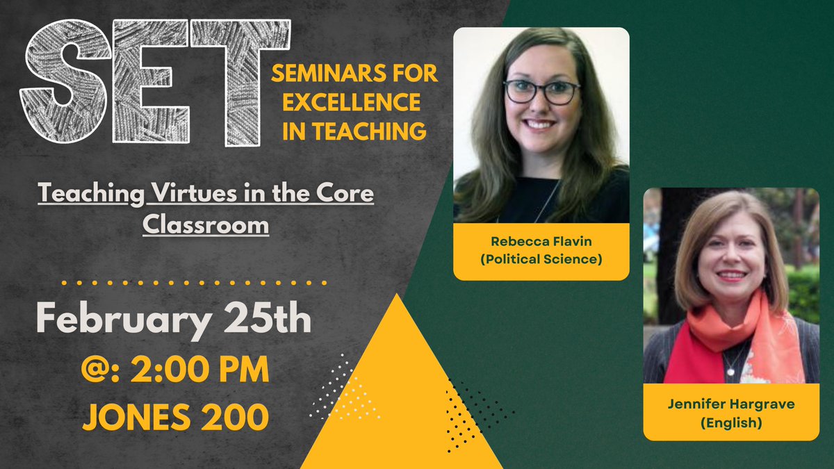 BaylorATL's tweet image. 🌟 Next Week!

Join us to hear from Core Virtue Award winners, Dr. Rebecca Flavin &amp;amp; Dr. Jennifer Hargrave as they share how they integrate ethics into teaching:

✅ Responsibility
✅ Empathy
🔗: edushare.ing/28

#CoreVirtue #EthicalTeaching #HigherEd #ATLSET
