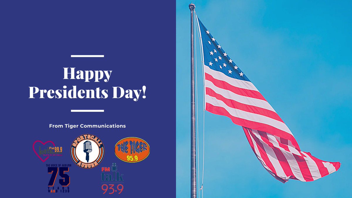Tiger Communications (@_tiger_comm) on Twitter photo Happy Presidents Day from the Tiger Communications Family of Stations!!!
<a href="/KateFM/">Kate 99.9 FM</a> <a href="/WTGZfm/">Tiger 95.9 FM</a> <a href="/_FMTalk_/">FM Talk 93.9</a> <a href="/WAUD1230/">WAUD 1230 AM</a> <a href="/SportsCallAU/">SportsCall Auburn</a> Happy Presidents Day from the Tiger Communications Family of Stations!!!
<a href="/KateFM/">Kate 99.9 FM</a> <a href="/WTGZfm/">Tiger 95.9 FM</a> <a href="/_FMTalk_/">FM Talk 93.9</a> <a href="/WAUD1230/">WAUD 1230 AM</a> <a href="/SportsCallAU/">SportsCall Auburn</a>