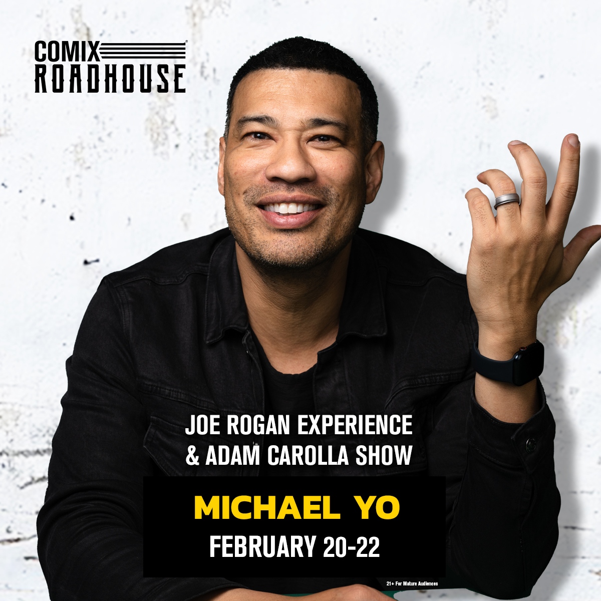 ComixRoadhouse's tweet image. Laugh until it hurts with @MichaelYo in the Comedy Club this weekend!
Tickets + More: shorturl.at/RaflC
