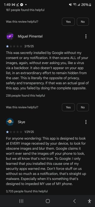 Alexandra Snow - 2 pic. ⚠️ Heads up, Android users: Google shadow installed a "safetycore" update without your knowledge that will scan and filter NSFW content. Unclear if it also reports back what you have on your phone as well. You can uninstall it from the app store. Link below. https://t.co/qtO90QmUlV