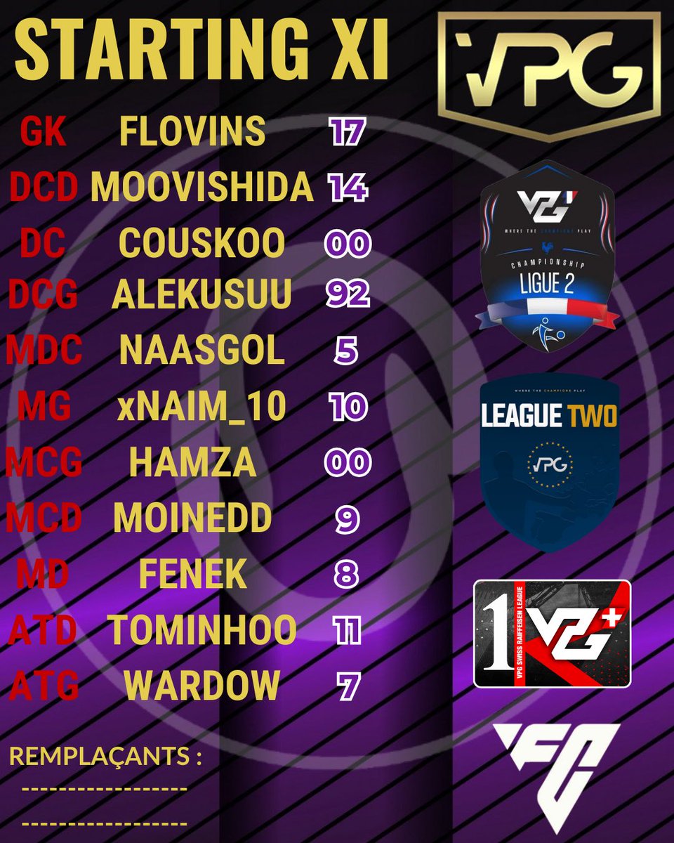 xMansheet (@xmansheet) on Twitter photo MATCHS DAYS ! β½οΈ
π 17/02
π VPG FRANCE
π VPG SUISSE
π VPG EUROPE
π€ COMPOSITION + PROGRAMME π
β‘οΈ 21h00 : SFAM FC π MGT PEGAZE π¨π
β‘οΈ 21h20 : SFAM FC π DX7 ESPORT π«π·
β‘οΈ 21h45 : SFAM FC π DROMEL TEAM πͺπΊ
β‘οΈ 22h15 : SFAM FC π SANTA CLAUS πͺπΊ
β‘οΈ 22h40 : SFAM FC π CAFE MATCHS DAYS ! β½οΈ
π 17/02
π VPG FRANCE
π VPG SUISSE
π VPG EUROPE
π€ COMPOSITION + PROGRAMME π
β‘οΈ 21h00 : SFAM FC π MGT PEGAZE π¨π
β‘οΈ 21h20 : SFAM FC π DX7 ESPORT π«π·
β‘οΈ 21h45 : SFAM FC π DROMEL TEAM πͺπΊ
β‘οΈ 22h15 : SFAM FC π SANTA CLAUS πͺπΊ
β‘οΈ 22h40 : SFAM FC π CAFE