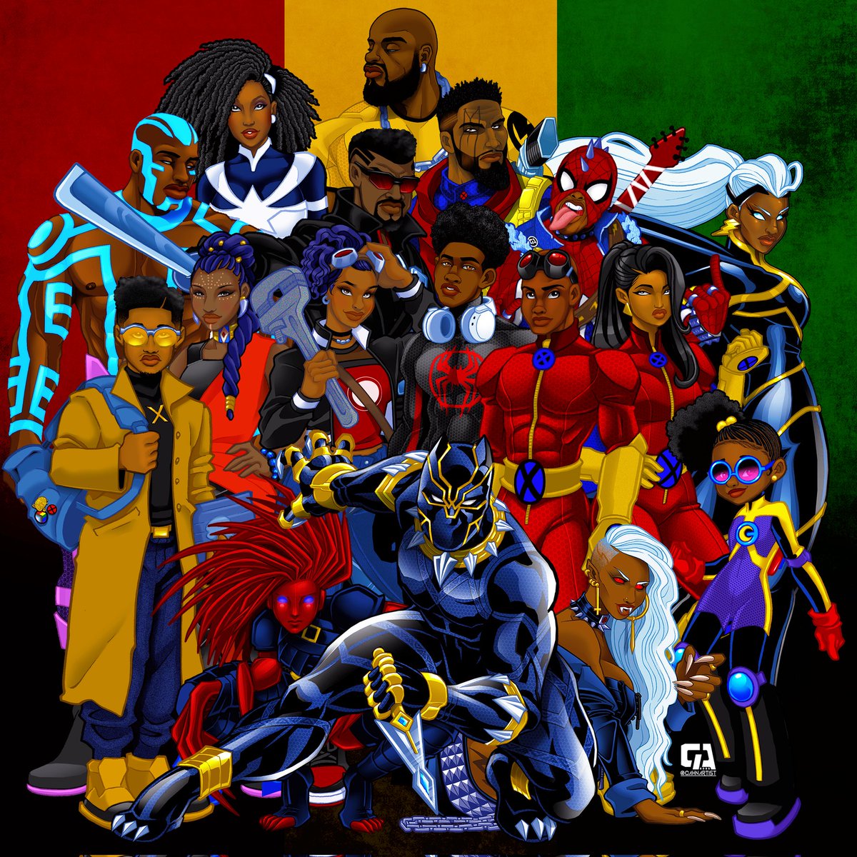Cahnartist's tweet photo. Still have to draw Doctor Voodoo and a few others, hopefully I can finish before #blackhistorymonth over 😬✊🏾🙏🏾🎨 In the meantime I added MoonGirl, Prodigy, and Photon #Cahnartist #artiststruggles #Marvel #MCU https://t.co/97vGjtEPwc