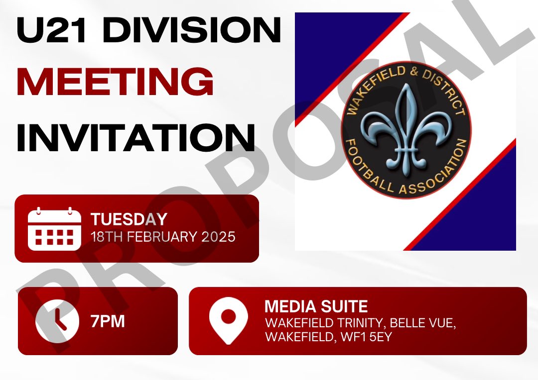 A reminder tomorrow is our u21 division proposal meeting.

There is still chance to get involved, please confirm attendance to secretary@wdfa.co.uk

We hope to see as many of you there tomorrow as possible! ⚽️