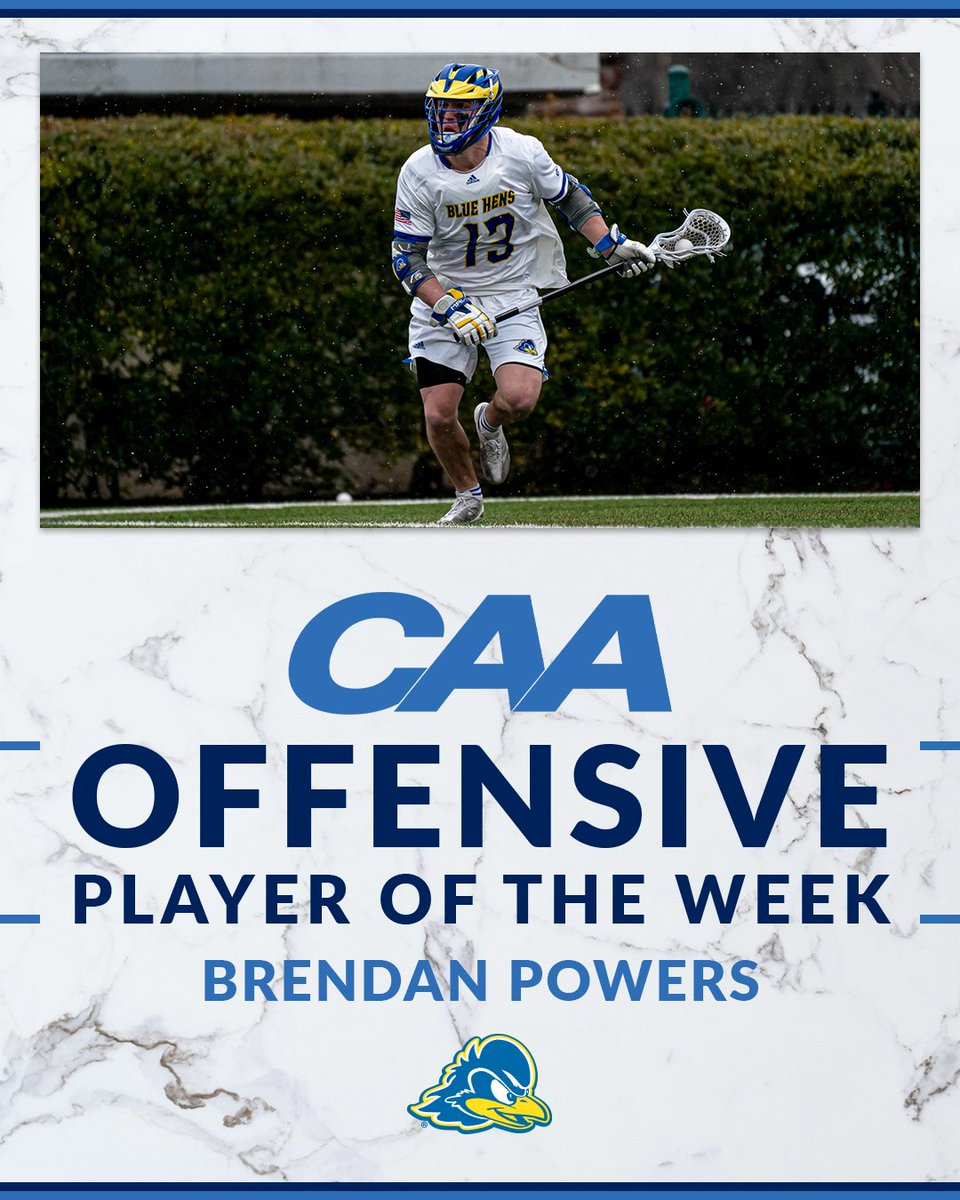 Coastal Athletic Association (@caasports) on Twitter photo 🥍 Men's #CAALax Offensive Player of the Week
Brendan Powers was a goal-scoring machine in <a href="/DelawareMLAX/">Delaware Men’s Lacrosse</a>'s 17-10 win over St. John’s
The junior attacker/midfielder netted a career-high six goals on his nine shots on target to lead the Blue Hens
📰 tinyurl.com/2nnuxaen 🥍 Men's #CAALax Offensive Player of the Week
Brendan Powers was a goal-scoring machine in <a href="/DelawareMLAX/">Delaware Men’s Lacrosse</a>'s 17-10 win over St. John’s
The junior attacker/midfielder netted a career-high six goals on his nine shots on target to lead the Blue Hens
📰 tinyurl.com/2nnuxaen