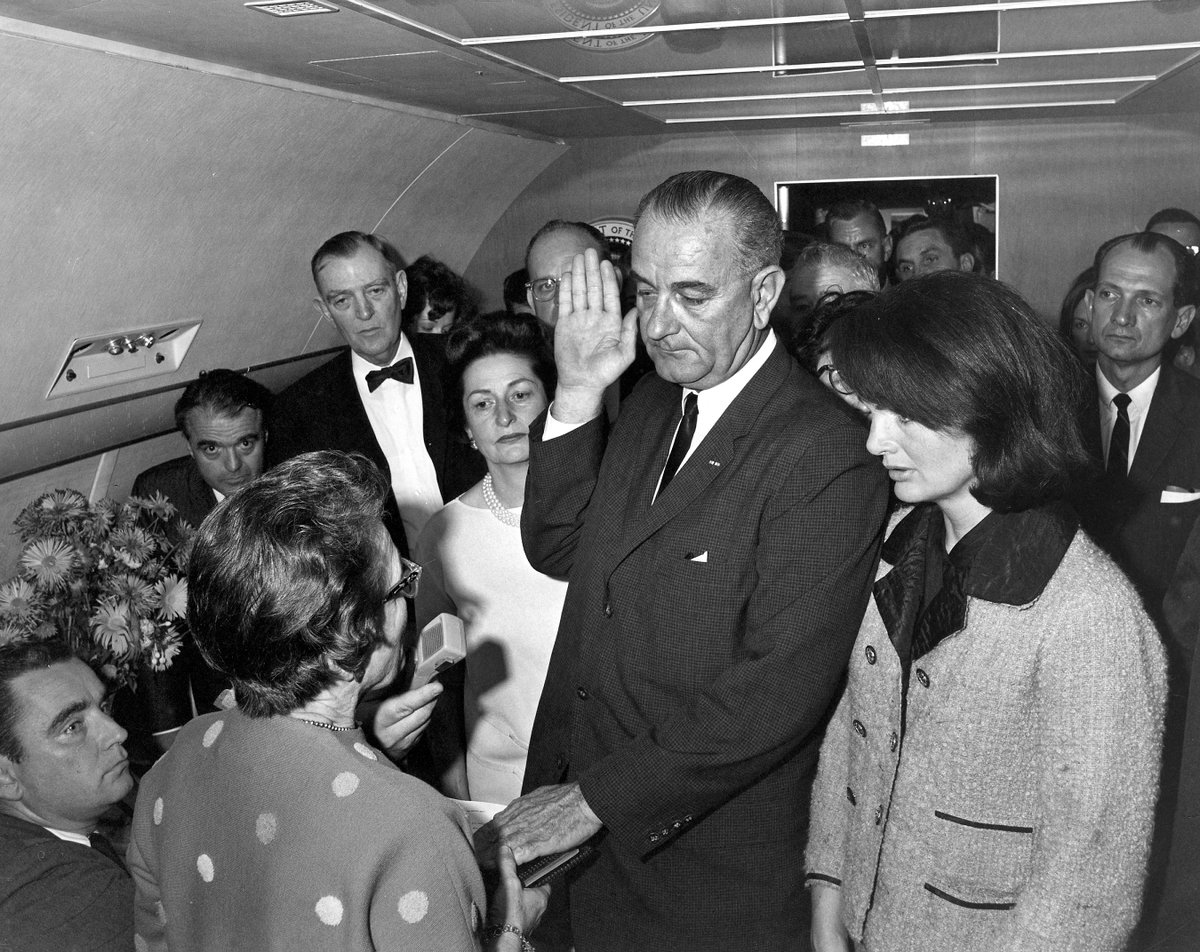 Kyle Arnold (@kylelarnold) on Twitter photo On President's Day, how many airports can you name where a President was sworn into office? Just one.
On Nov. 22, 1963. Lyndon B. Johnson took the oath of office aboard Air Force One while parked at <a href="/DallasLoveField/">Dallas Love Field Airport</a> and became the 36th president. On President's Day, how many airports can you name where a President was sworn into office? Just one.
On Nov. 22, 1963. Lyndon B. Johnson took the oath of office aboard Air Force One while parked at <a href="/DallasLoveField/">Dallas Love Field Airport</a> and became the 36th president.