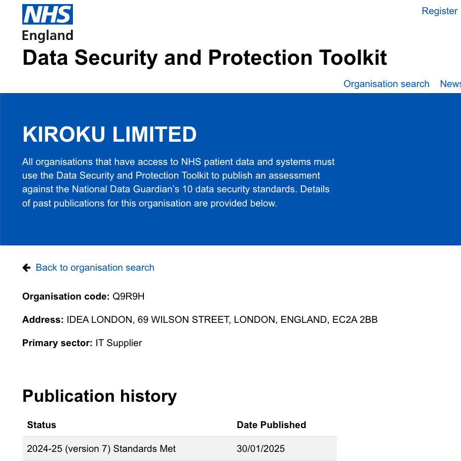 TryKiroku's tweet photo. 🔒 Kiroku is DSP-approved!

We know how important it is to reassure and prove that we comply with the best standards when you trust us with your data and that of your patients.

To find out more about our security standards and data processes, check out https://t.co/itG608WQ14 https://t.co/BTZVqaIjbz