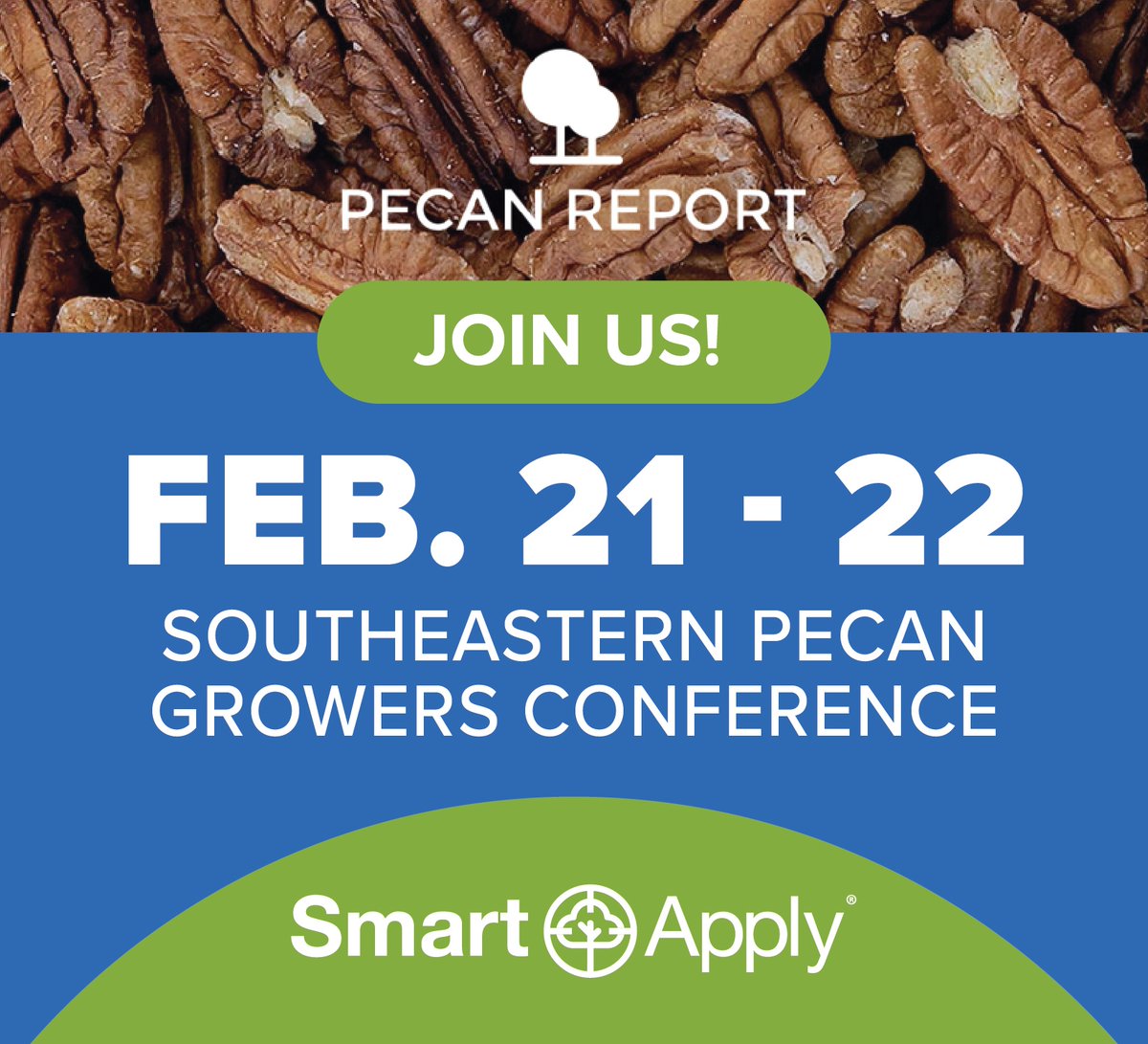 SmartApplyAg's tweet photo. 🌳 The Southeastern Pecan Growers Conference is back for its 117th year, and we’ll be there at Sandestin Golf and Beach Resort in Miramar Beach, FL, from February 21-22! For more event details, visit https://t.co/8n1VW8Awqe. #SmartApply #PrecisionSpraying #HighValueCrops https://t.co/GurqrDgMqu
