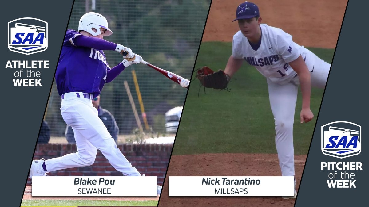 SAA Baseball Report – February 17, 2025
Athlete of the Week: Blake Pou, Sewanee
Pitcher of the Week: Nick Tarantino, Millsaps

🔗 ow.ly/g65Z50V1wiG