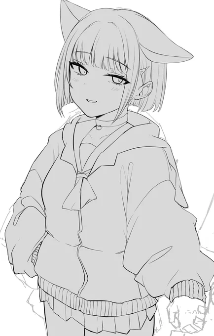 リハビリがてらにもにょもにょ線画描いてた… 寝ます… 