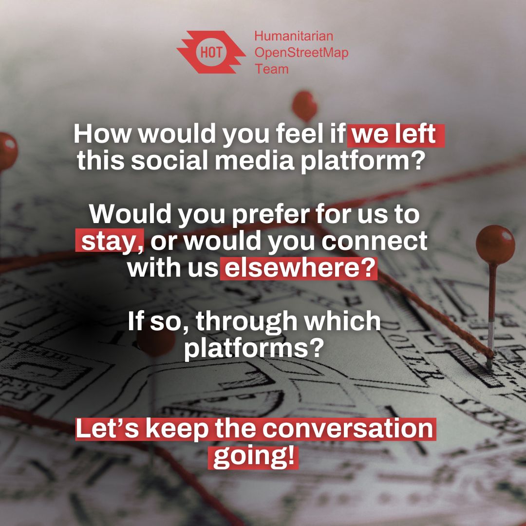 Humanitarian OpenStreetMap Team (@hotosm) on Twitter photo Announcing a big decision: we are leaving X (more details on the image).
Connect with us on Bluesky (<a href="/hotosm/">Humanitarian OpenStreetMap Team</a>.bsky.social) and other social media platforms, as well as our Slack: buff.ly/41iFccX Announcing a big decision: we are leaving X (more details on the image).
Connect with us on Bluesky (<a href="/hotosm/">Humanitarian OpenStreetMap Team</a>.bsky.social) and other social media platforms, as well as our Slack: buff.ly/41iFccX