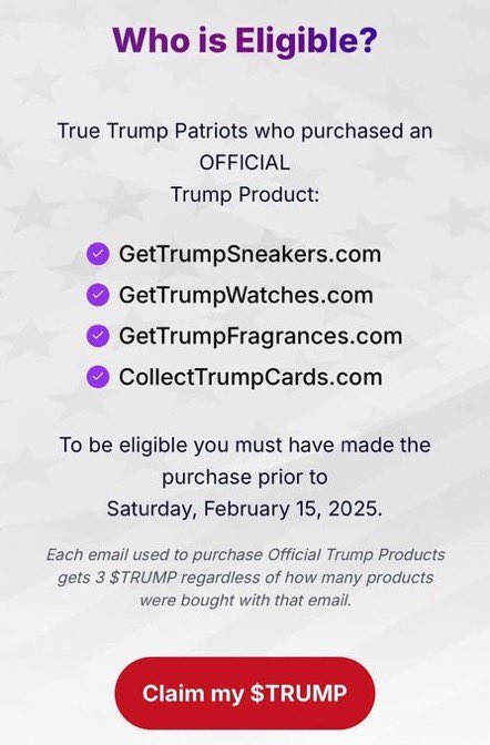 RobRunnerAi's tweet photo. 🚨BREAKING: Attention all Trump supporters! 

If you bought any Trump merchandise before Feb 15, you're in for a treat. 

GetTrumpMemes is dropping $TRUMP tokens on you! Don't miss out on this exclusive airdrop! 
🇺🇸 #TrumpTokens #AirdropAlert #MAGA https://t.co/ODRCl6Ut6D