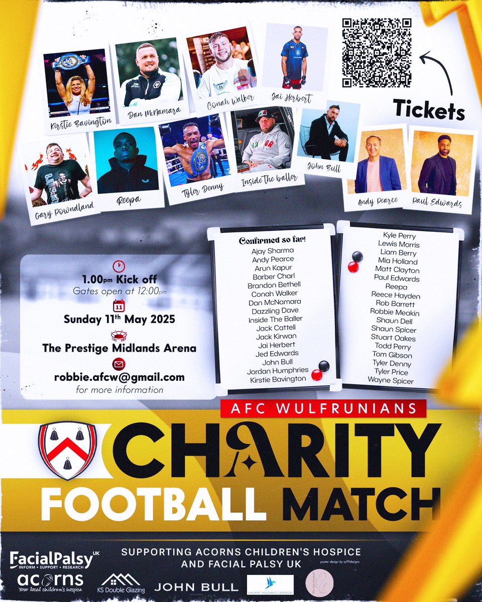 AFC Wulfrunians (@afcwulfrunians) on Twitter photo We're delighted to announce that <a href="/ufc/">UFC</a>'s <a href="/jaiherbert2/">jai-herbert</a> will be playing in our charity football match in support of <a href="/AcornsHospice/">Acorns Children's Hospice</a> and <a href="/facialpalsyuk/">Facial Palsy UK</a>.
Joining Jai are Andy Pearce and Paul Edwards from <a href="/ITV/">ITV</a>'s <a href="/MyMumYourDadUK/">My Mum Your Dad UK</a>.
Get your tickets here ๐๐ป
skiddle.com/whats-on/Wolveโฆ We're delighted to announce that <a href="/ufc/">UFC</a>'s <a href="/jaiherbert2/">jai-herbert</a> will be playing in our charity football match in support of <a href="/AcornsHospice/">Acorns Children's Hospice</a> and <a href="/facialpalsyuk/">Facial Palsy UK</a>.
Joining Jai are Andy Pearce and Paul Edwards from <a href="/ITV/">ITV</a>'s <a href="/MyMumYourDadUK/">My Mum Your Dad UK</a>.
Get your tickets here ๐๐ป
skiddle.com/whats-on/Wolveโฆ