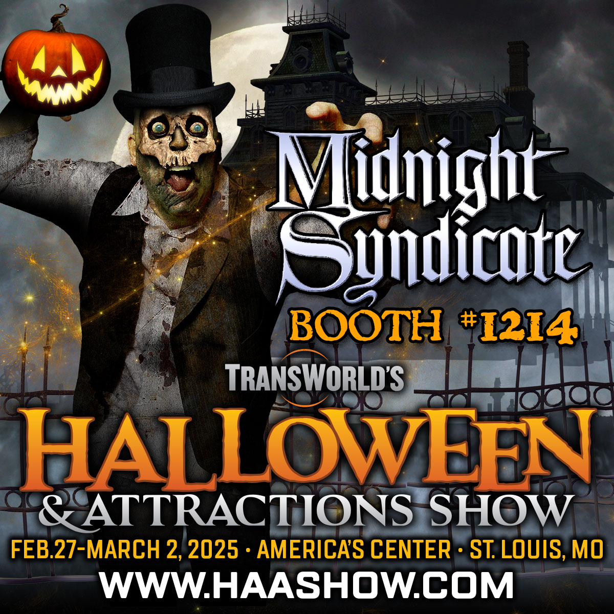 MidSyndicate's tweet photo. Catch Edward Douglas in the Midnight Syndicate Booth #1214 at TransWorld's Halloween &amp; Attractions Show. He'll have all the new Midnight Syndicate merch (hats, shirts, pins, vinyl, etc.). As always, we'll also have hand-made weapon props from our partners, Screamline Studios! https://t.co/7eCeQdXhJi