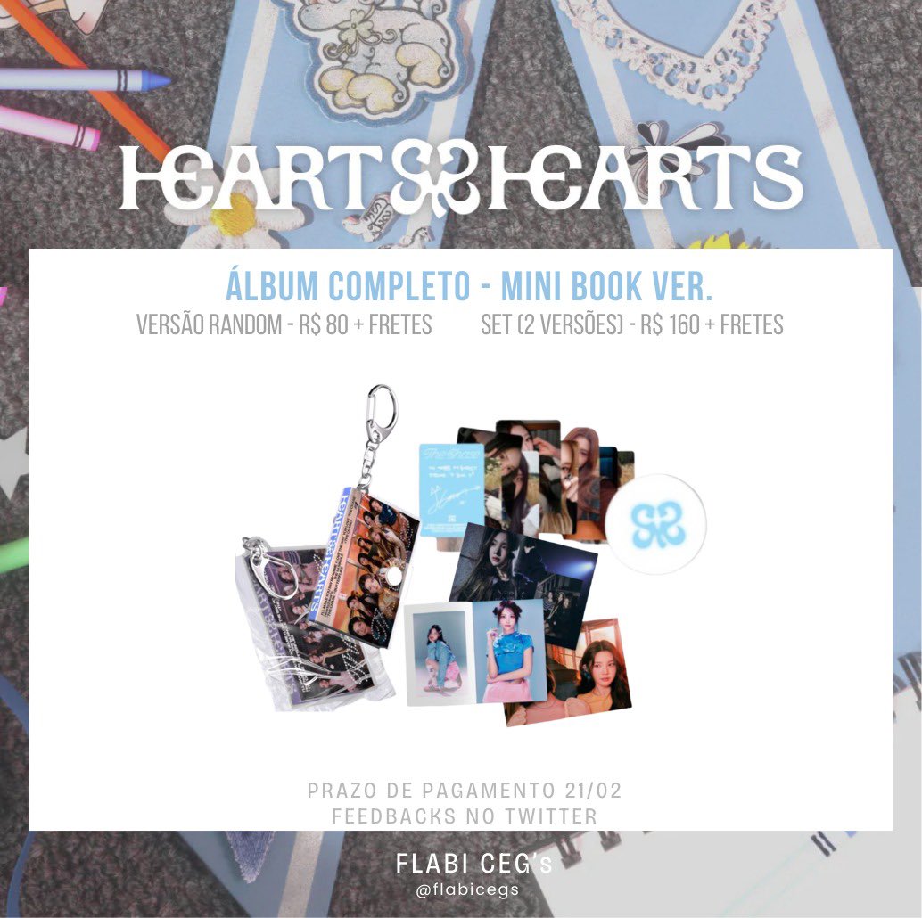 flabicegs's tweet photo. CEG HEARTS2HEARTS - MINI BOOK VER. 

🌼 Álbum completo versão mini book

🌼 R$80 + freteS (versão random)
🌼 R$160 + freteS (set com 2 versões)
🌼Pagamento até dia 21/02

informações nas imagens abaixo, maiores dúvidas só chamar na DM https://t.co/y3R2CoDCrX