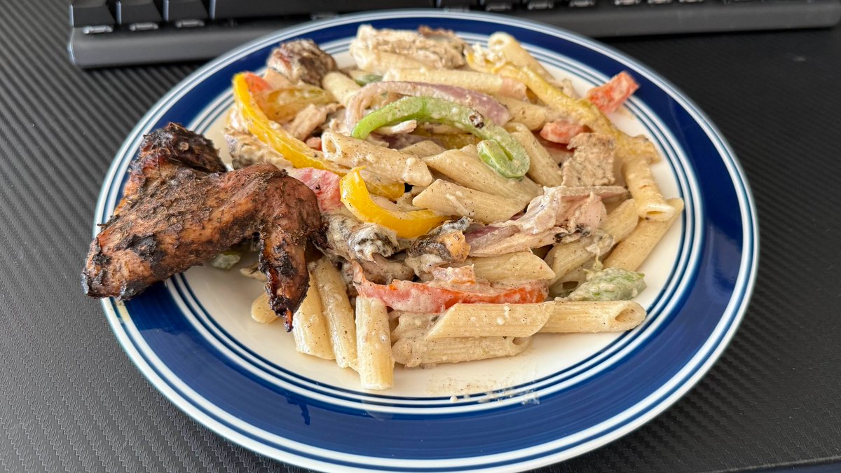 Numbers795_'s tweet photo. Made Jerk Chicken with Rasta Pasta today and it is by far the best thing I've ever made. It was a good amount of work so I'm very happy with the result! https://t.co/e0Gs1suQb7