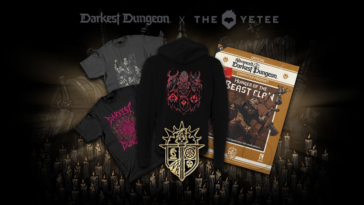 Pre-order Kingdoms merch from <a href="/theyetee/">The Yetee @theyetee.com 🟦☁️🦋</a>  theyetee.com/collections/da…

We have a Kingdoms zip-up, a collectable pin, and a print of our Hunger of the Beast Clan module art!

#darkestdungeon2