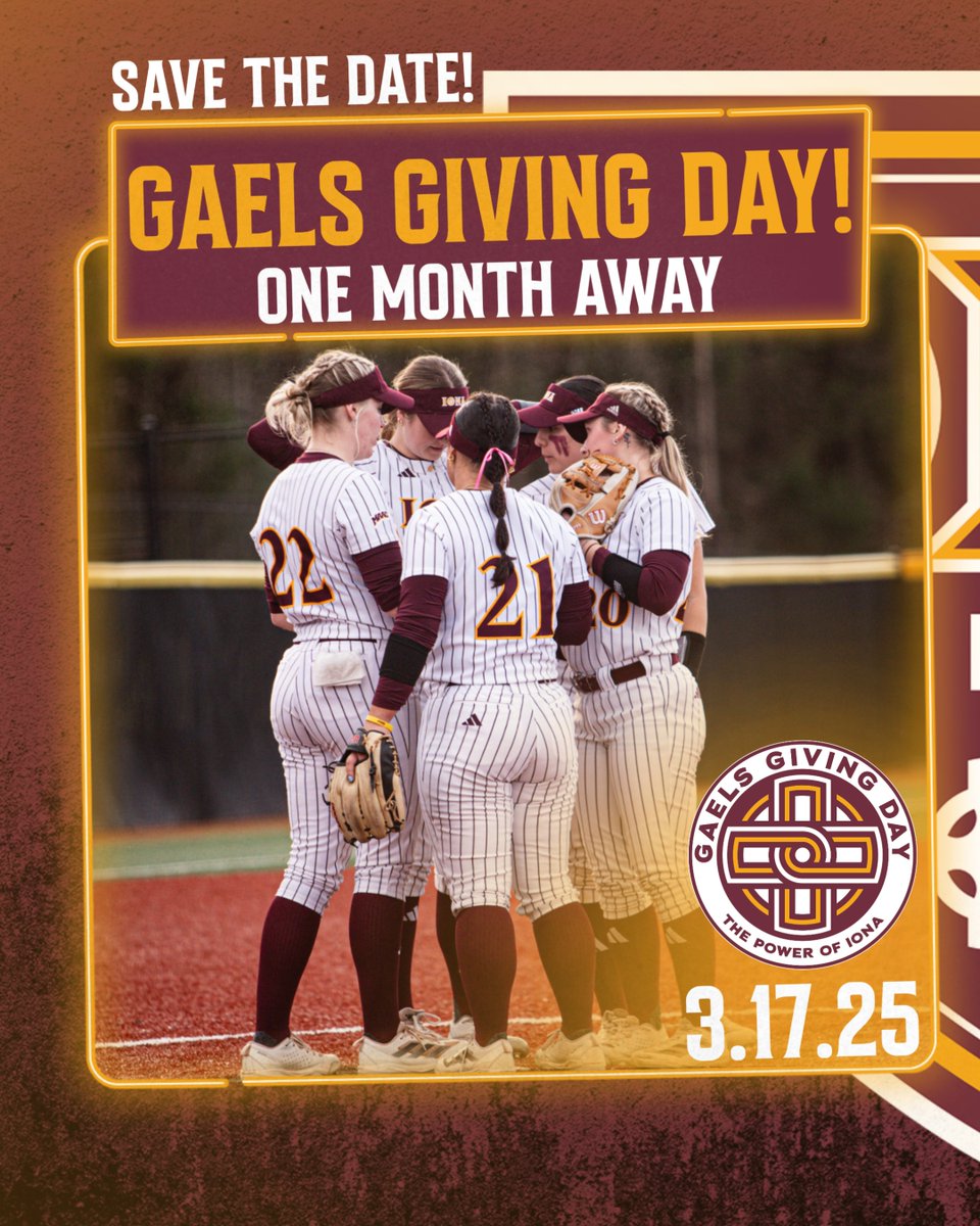 🗓️Save the Date

We’re one month away from #GaelsGivingDay2025 💛

Join us Monday, March 17 for Iona’s annual 24-hour Gaels Giving Day! Set your reminders and spread the word as we begin the countdown to this incredible day of generosity and Gael pride!

#GaelNation